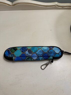Blue Patterned Neoprene Keychain pen pouch
